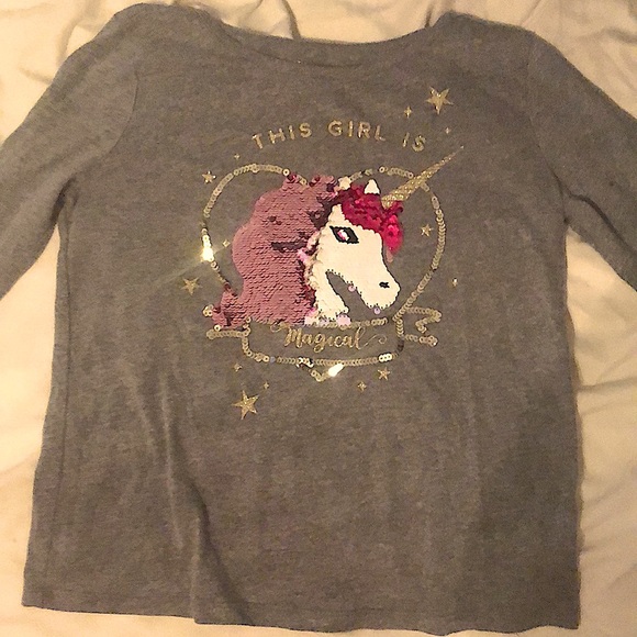 Girls long sleeve flippy unicorn shirt - Picture 1 of 4